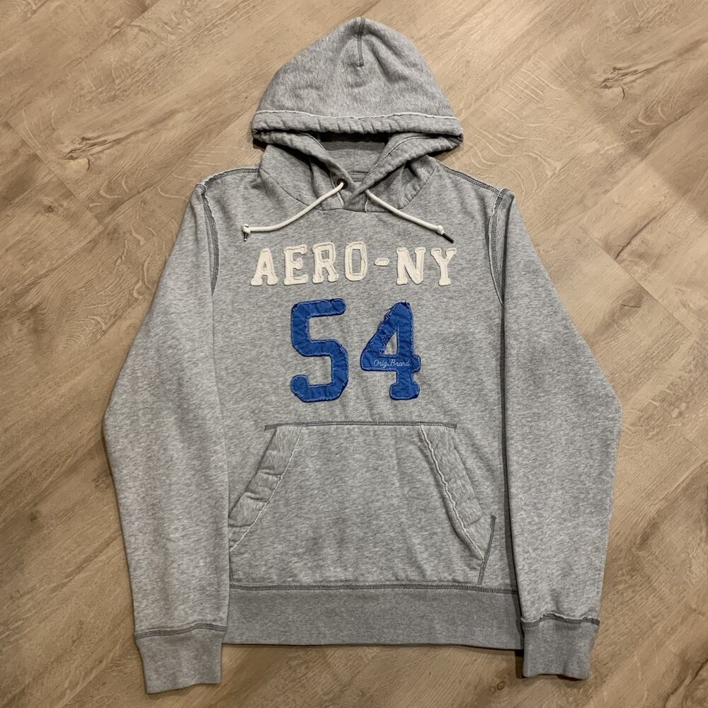 Vintage Y2K Aeropostale Aero NY 54 Hoodie Men's Medium M Gray Sweatshirt Preppy